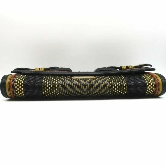 Burberry Prorsum Margot Oversize Buckle Clutch Black/Multi Woven Leather - Picture 7 of 12